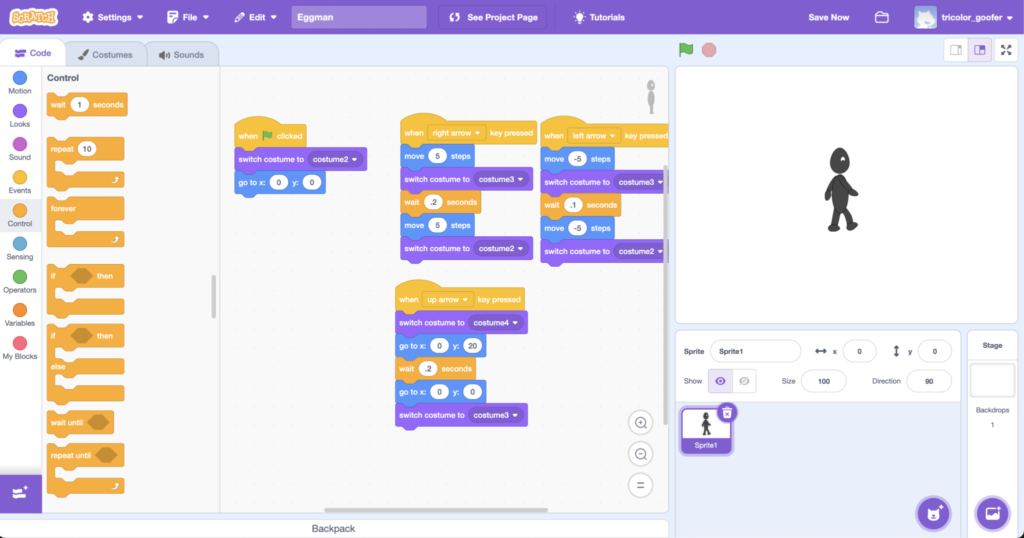 Screenshot of Scratch workplace.